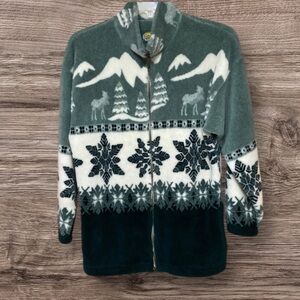 Cabelas Teddy Jacket, Fleece Nordic Outdoor Print w/Matching Mittens